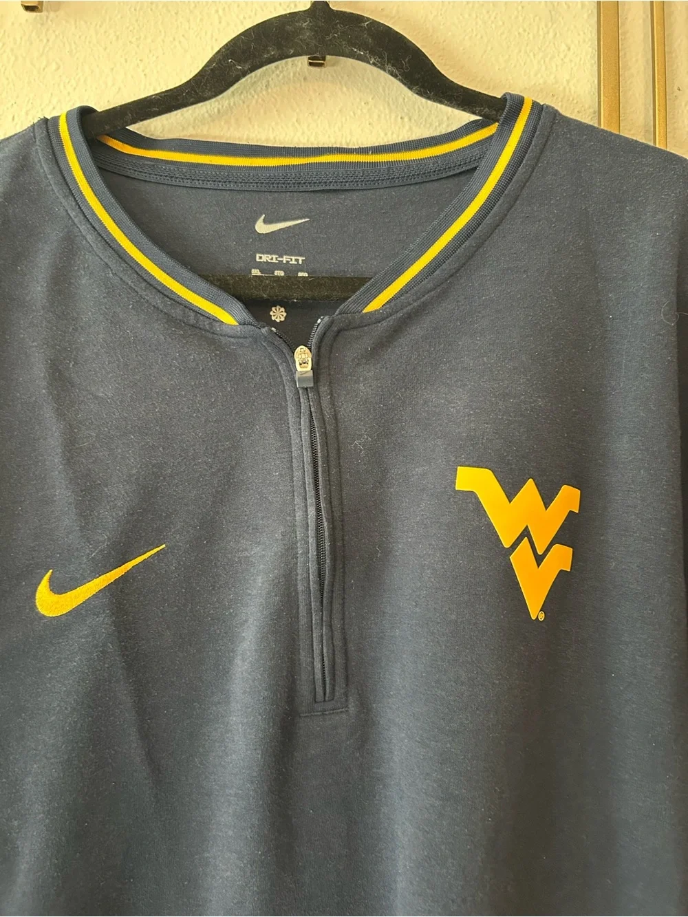 Nike Navy and Yellow WVU Quarter-Zip Pullover
